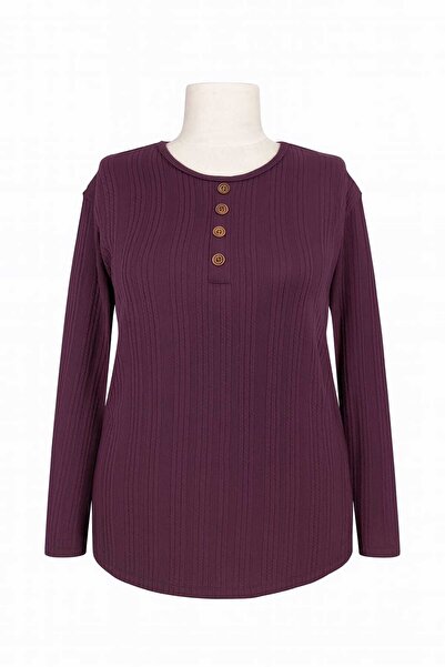 Nacar Moda Women's Stretch Fabric Winter Knitwear for Middle-Aged and Older Women Purple Mother Combed Cotton Blouse New Season Twisted Pattern