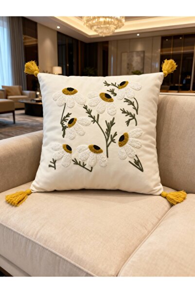 MACASA غطاء وسادة من القماش الأبيض المصنوع من القطن بنسبة 100% مطرز بتصميم فردي