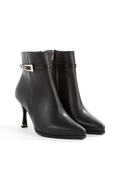 Modabuymus Black Matte Buckle Thin Heeled Women's Boots Onemoresu2