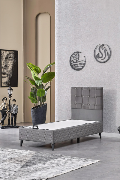 Evdemo Vizyon Tek Kişilik Baza Başlık Set Gri 90*190