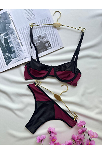 ROZENİN LINGERIE Yılbaşı Özel Basic Mikro Tül Balenli Toparlayıcı Rahat Kesim Külot Hediyeli Sütyen İç Çamaşır Takımı