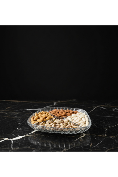 Kaveh glass 4 Bölmeli Kare Cam Sunumluk Çerezlik