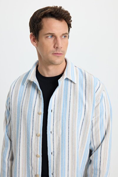Tudors Men's Relax Fit Comfortable Cut Sports Collar Striped Lumberjack Shirt