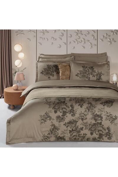 Sarev Lılı Marlen King Size 100% Cotton Satin “300 TC” Duvet Cover Set Mocha
