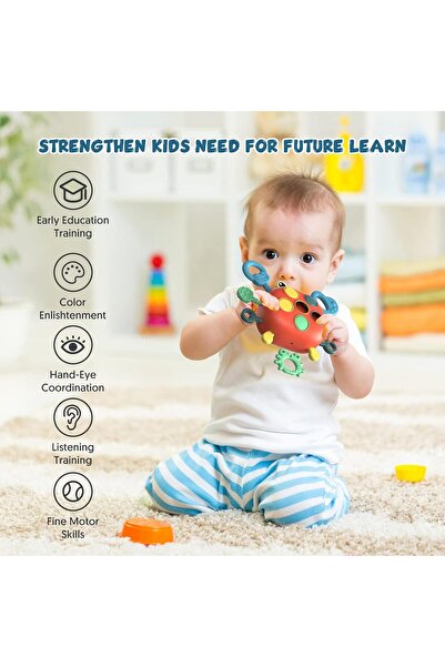 X SPRING Sensory Pull-String Silicone Crab Toy for Toddlers (12+ months) - Random Color