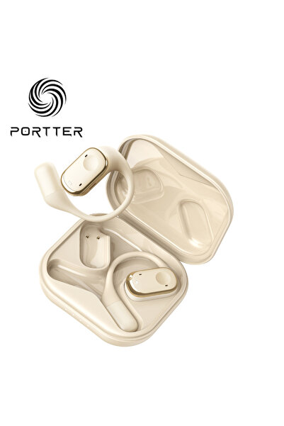 PORTTER Portter® Open-Ear Wireless Headphones – Y30, Bluetooth 5.3, Battery life-up to 6 h/Case-42 h, Black/Beige
