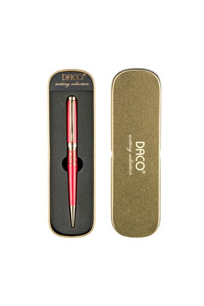 Daco Red metal pen Moldovan Rose, folkloric pattern, 1 mm Parker type lead, gift box