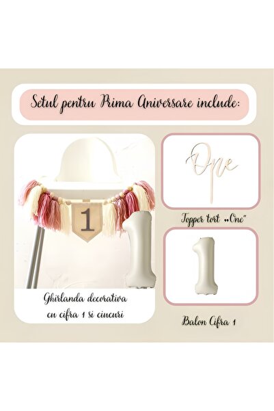 Arelair Magic Box Baby 1 Year Decoration Set, 3 Pieces, Balloon 1, Garland, Topper One, Gift, White and Pink