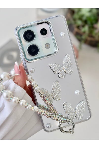 Go Aksesuar Xiaomi Redmi Note 13 Pro 5g Uyumlu Aynalı Charm Kelebek Tasarımlı Silikon Kılıf