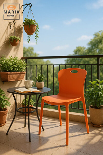 MARIA HOMES كرسي بلاستيكي برتقالي حديث وخفيف الوزن بدون أذرع ومقبض خلفي للاست...