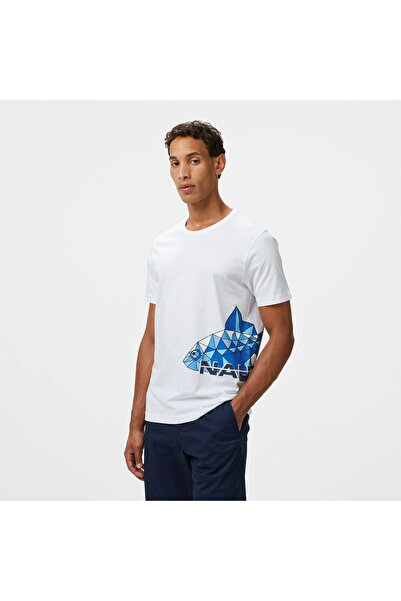 Nautica Men's White Regular Fit Printed T-Shirt