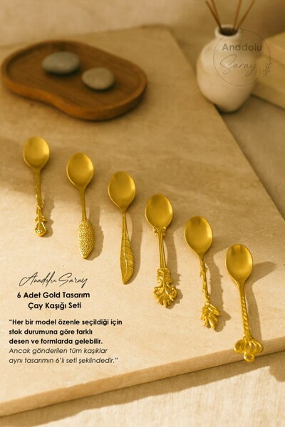 Anadolu Saray 6 Adet Gold Tasarım Çay Kaşığı Seti – Şık ve Dekoratif Metal Kahve Kaşığı Seti