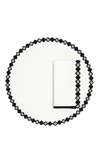 Mariaida home Fado Beyaz Mavi Gold Keten Amerikan Servis ve Peçete Seti