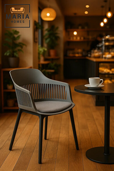 MARIA HOMES Grey Plastic Armchair with Black Legs Modern Ventilated Backrest Chair for Indoor & Outdoor Seating