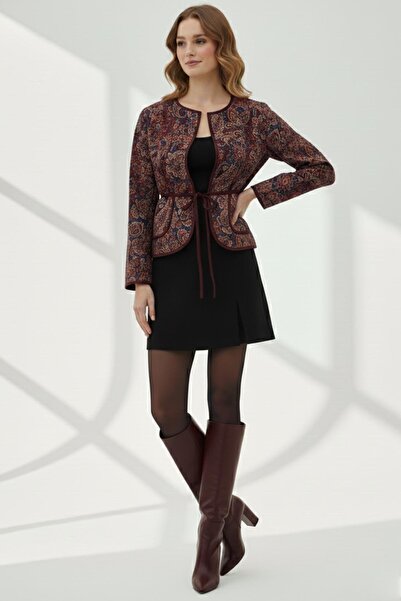 Soul Γυναικείο κοντό μπουφάν με σχέδιο με ζώνη -32447CKT - ΜΠΟΥΡΓΚΟΝΤΙ