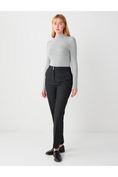 Jimmy Key Anthracite Narrow Leg Regular Waist Metal Detailed Woven Trousers