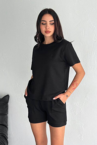 Swana Set pantaloni scurți pentru femei, din țesătură modal, cu broderie iepure