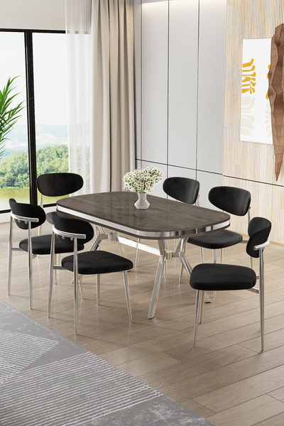 Canisa Olya Serisi 90x168 Lak Panel Antrasit İroni Masa Takımı Krom Ayaklı 6 ...