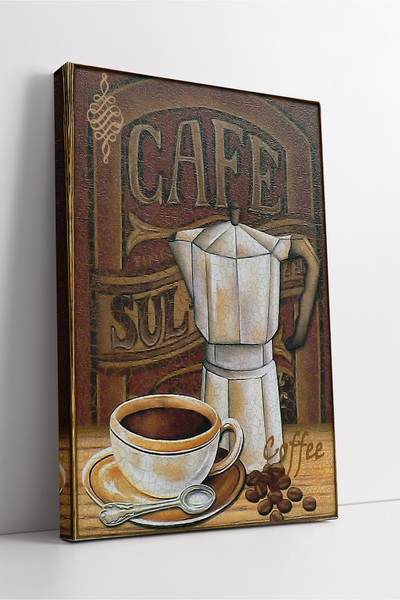 KOSS Dijital Vintage Moka Pot and Coffee Cup Themed Retro Kitchen Wall Decor ...