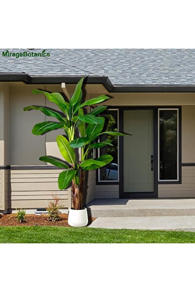 MirageBotanics 7ft Fake Banana Tree Artificial Leaf Plant with Black UV Planter