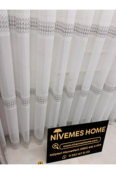 NİVEMESHOME 2075 Melody V-Grey 1/3 Pleated Bamboo Tulle Curtain