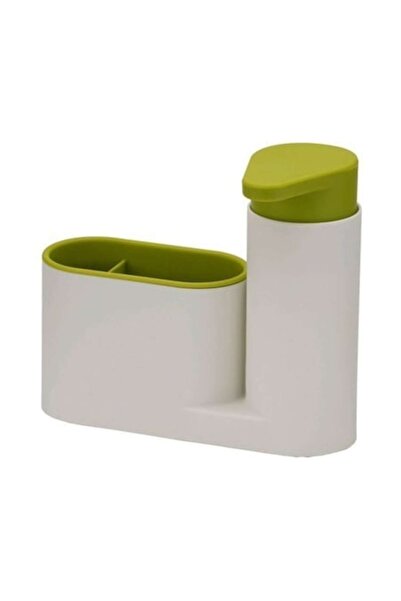 FORHOUSE Sink organizer with manual liquid soap dispenser and utensil holder, 0.12 L, white/green