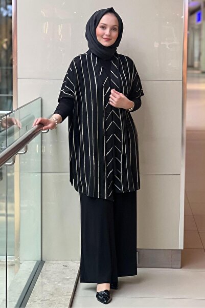 Nurcan Çetin Striped Cap Tunic Pants 3-Piece Set