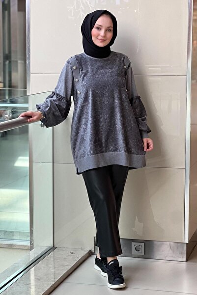 Ghisa Velvet Tunic with Buttoned Shoulders and Knitwear Combination