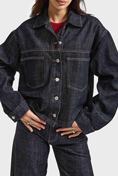 its basic Women's Dark Denim Color 7W5-51 Oversized 100% Cotton Denim Jacket
