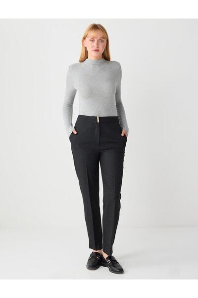 Jimmy Key Anthracite Narrow Leg Regular Waist Metal Detailed Woven Trousers