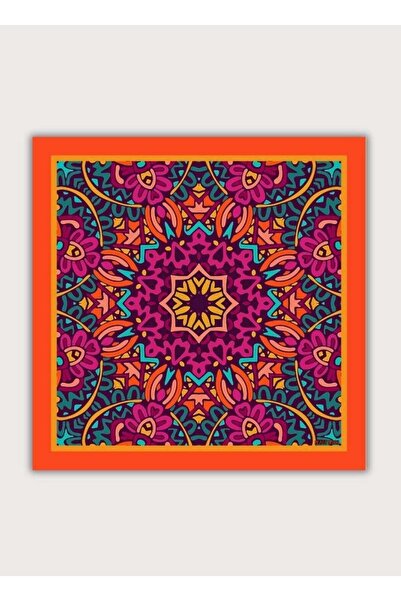 POZİTİF MRK Orange Light Mandala Twill Satin Multi-Color Scarf 58Cmx58Cm