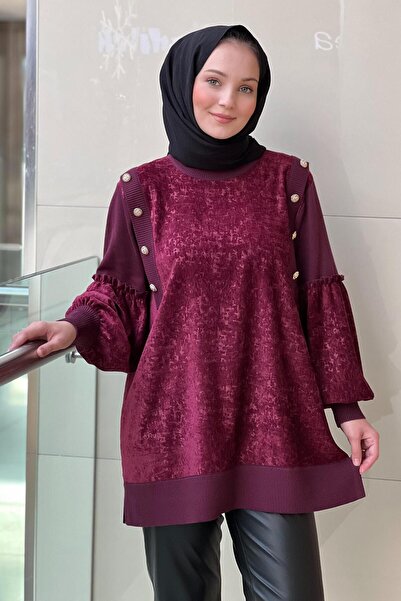 Ghisa Velvet Tunic with Buttoned Shoulders and Knitwear Combination