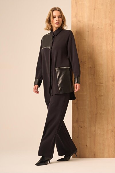 FTZ WOMEN Women's Leather Detail Suit Black 31246