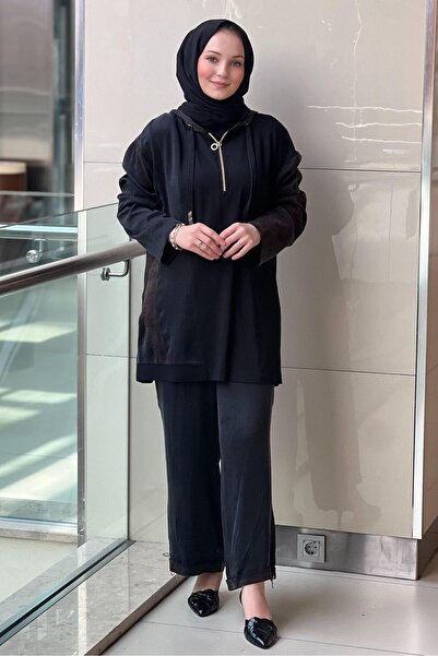 Ghisa Tunic Hooded Ethnic Patterned Zipper Detailed Trouser Suit