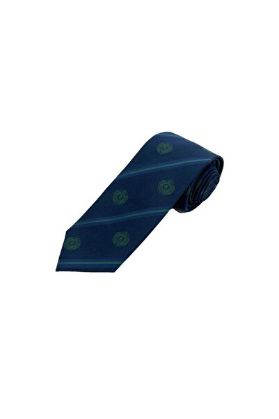 Brianze 8 cm Navy Blue Green Striped Coat of Arms Patterned Tie