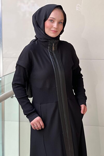 Nuss Mock Neck Knitwear Combination Full Length Zippered Cap Ferace