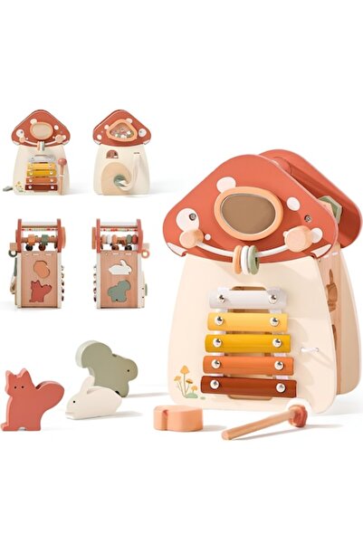 Arelair Magic Box Montessori Wooden Cube Toy 8 in 1, Mushroom House, Sorting, Xylophone, Children's Gift