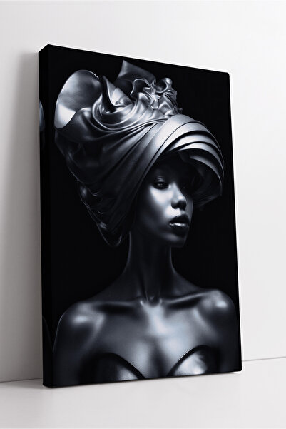 KOSS Dijital Tablou artistic modern pe pânză cu silueta de femeie, negru, arg...