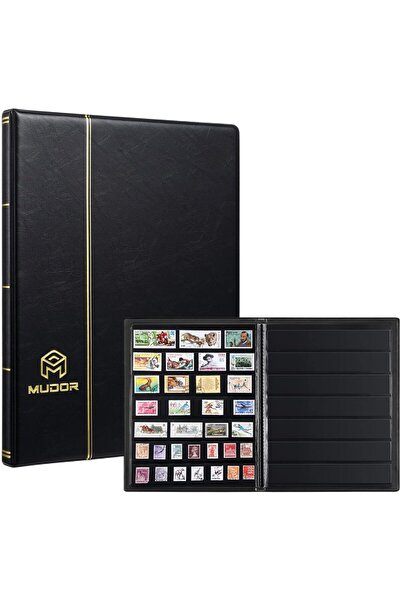 MUDOR ألبوم طوابع، دفتر طوابع من 7 صفوف لهواة الجمع، 10 ورقات، أسود