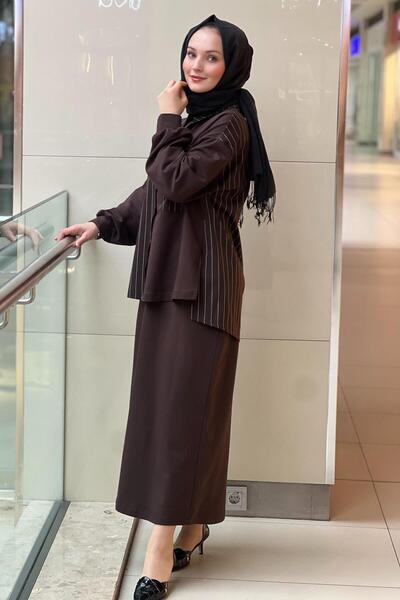 Nurcan Çetin Striped Pocket Shirt Skirt Set