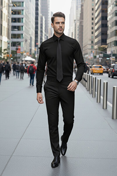 NAZEF Slim Fit Special Production Water Repellent Stain Resistant Nano Care Black Shirt (Waterproof)