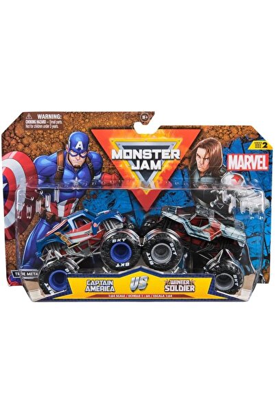 Monster Jam مجموعة مارفل بمقياس 1:64، قطعتين من شاحنات كابتن أمريكا ضد جندي الشتاء (للأعمار من 3 سنوات فما فوق)