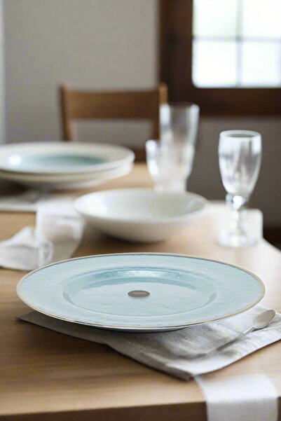 REDTAG Blue Glass Charger Plate With Silver Rim