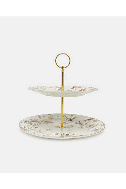 REDTAG White Floral Printed Two Tier Cake Plate