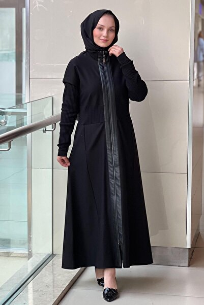 Nuss Mock Neck Knitwear Combination Full Length Zippered Cap Ferace