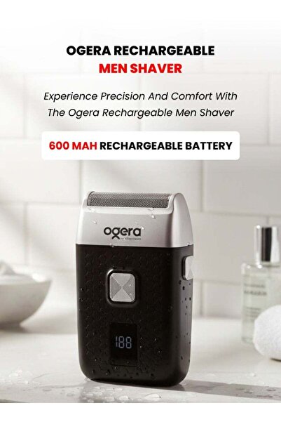 Ogera OG2200MS Rechargeable Men Shaver – 90min Runtime, LED Display, Stainless Steel Blades, Type-