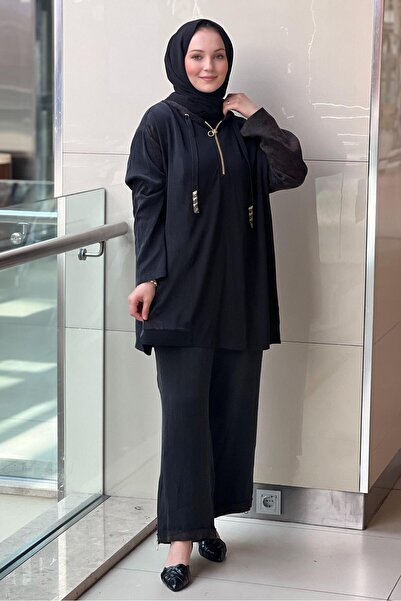 Ghisa Tunic Hooded Ethnic Patterned Zipper Detailed Trouser Suit