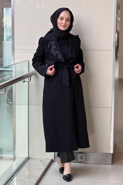 Nuss Double-Breasted Trench Coat with Beaded Collar