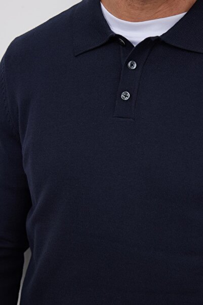 Tudors Men's Standard Fit Regular Cut Cotton Polo Neck Navy Blue Sweater