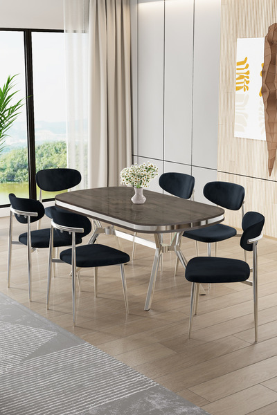 Canisa Olya Serisi 90x168 Lak Panel Antrasit İroni Masa Takımı Krom Ayaklı 6 ...